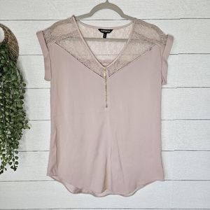 Express Top Womens Light Blush Pink Lace Zip Front Gramercy Blouse Size Small